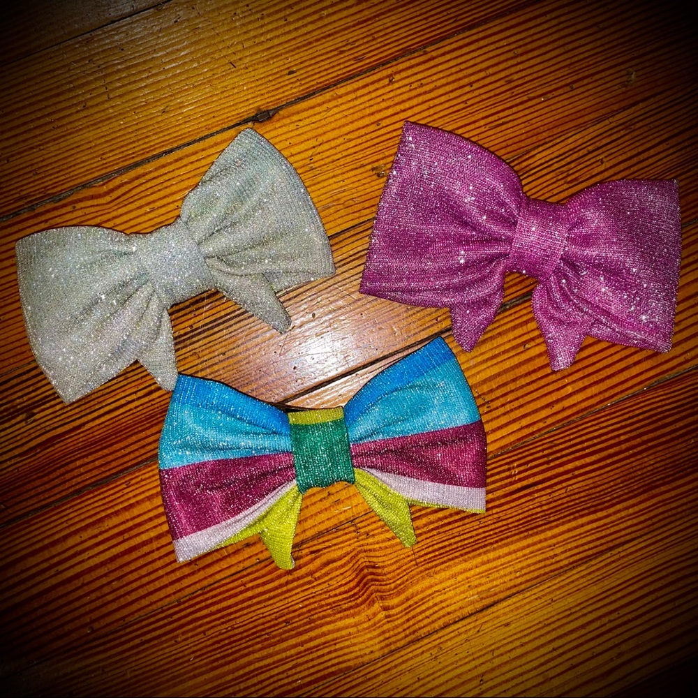 Glittery pink rainbow or silver sparkle hair bow